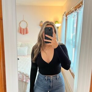 Forever 21 Black Deep V-Neck Crop Top